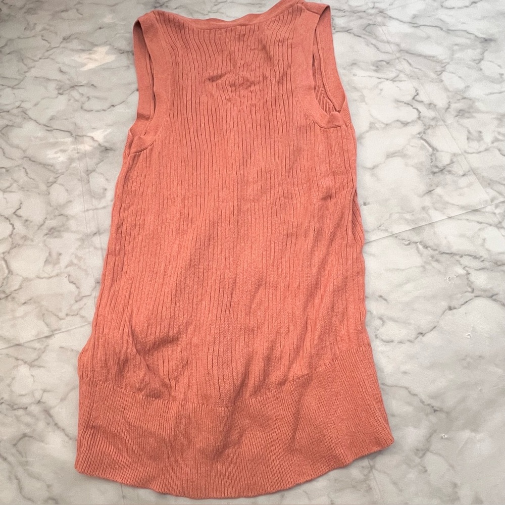 55% Linen 45% Cotton Brown Toned Pink Button Sleeveless Ribbed Vest XS - Picture 9 of 12